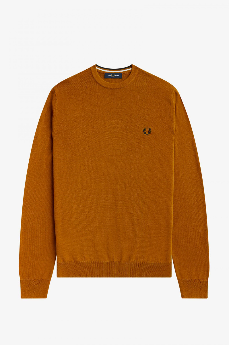 Fred Perry Classic Crew Neck Jumper Dark Caramel-L