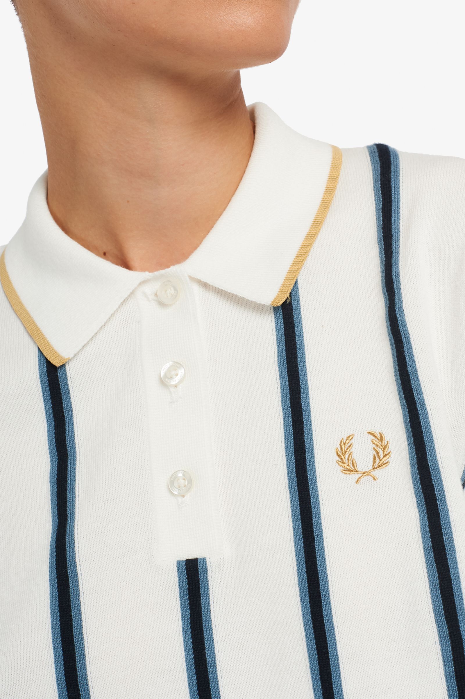 Fred Perry Striped Knitted Shirt Snow White
