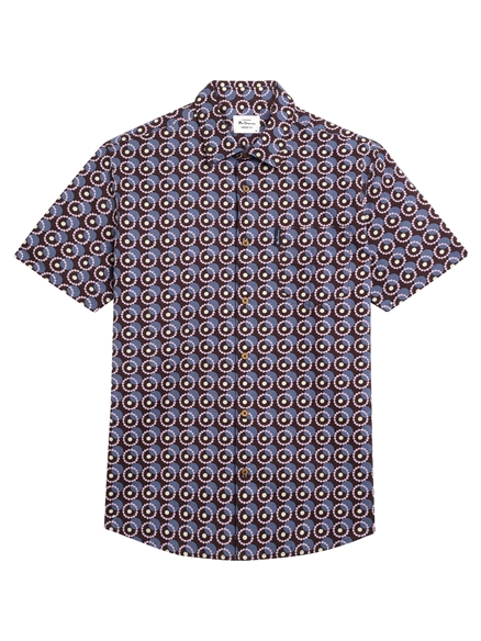 Ben Sherman Short Sleeve Geo Spot Print Shirt (Coffee)