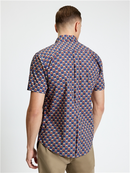 Ben Sherman Short Sleeve Retro Geo Print Shirt (Twilight Denim)