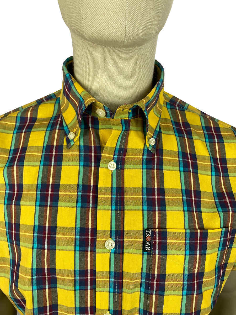 Trojan Classic Check Short Sleeve Shirt Mustard-M