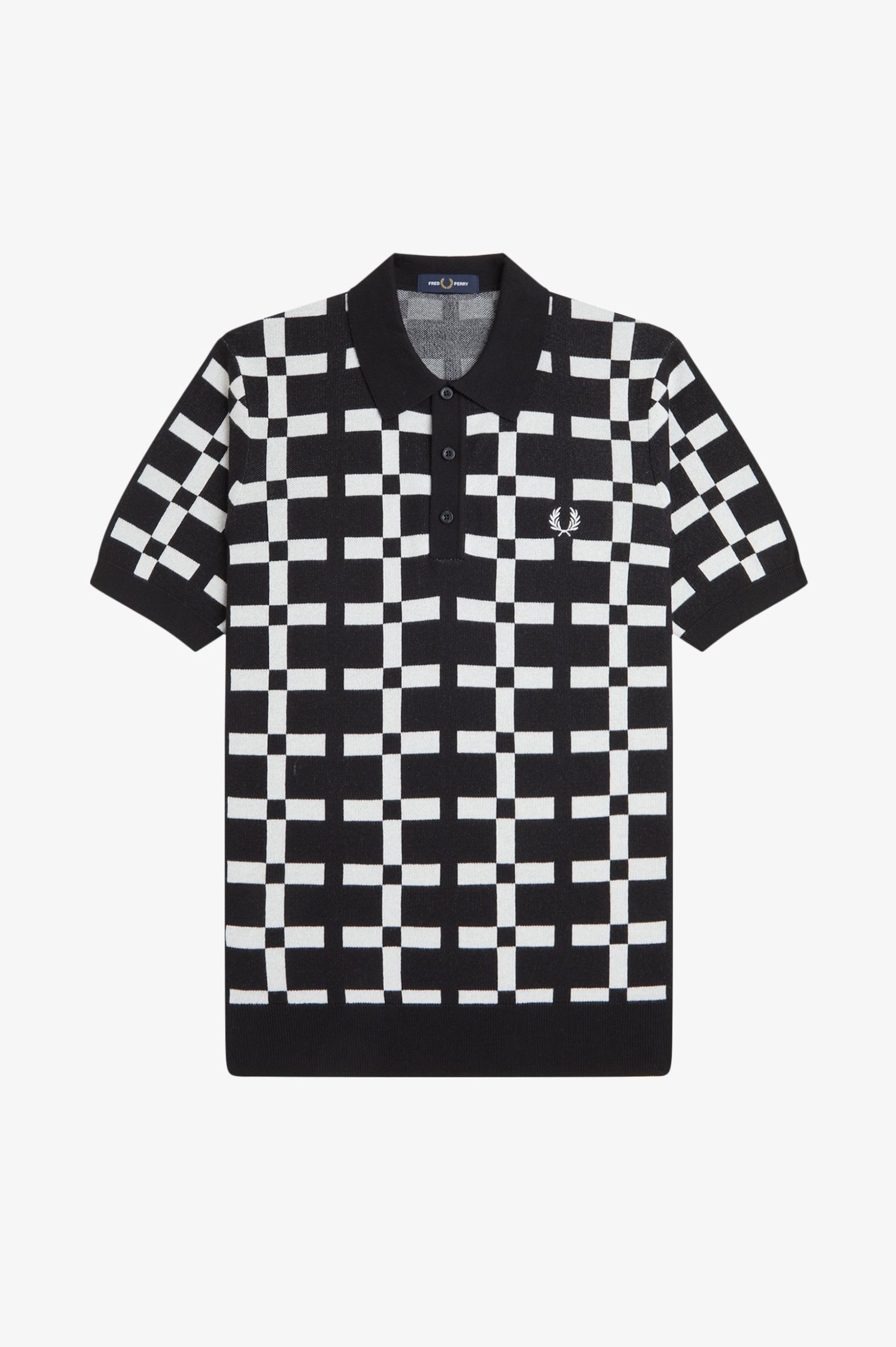 Fred Perry Geometric Jacquard Knit Shirt in Black
