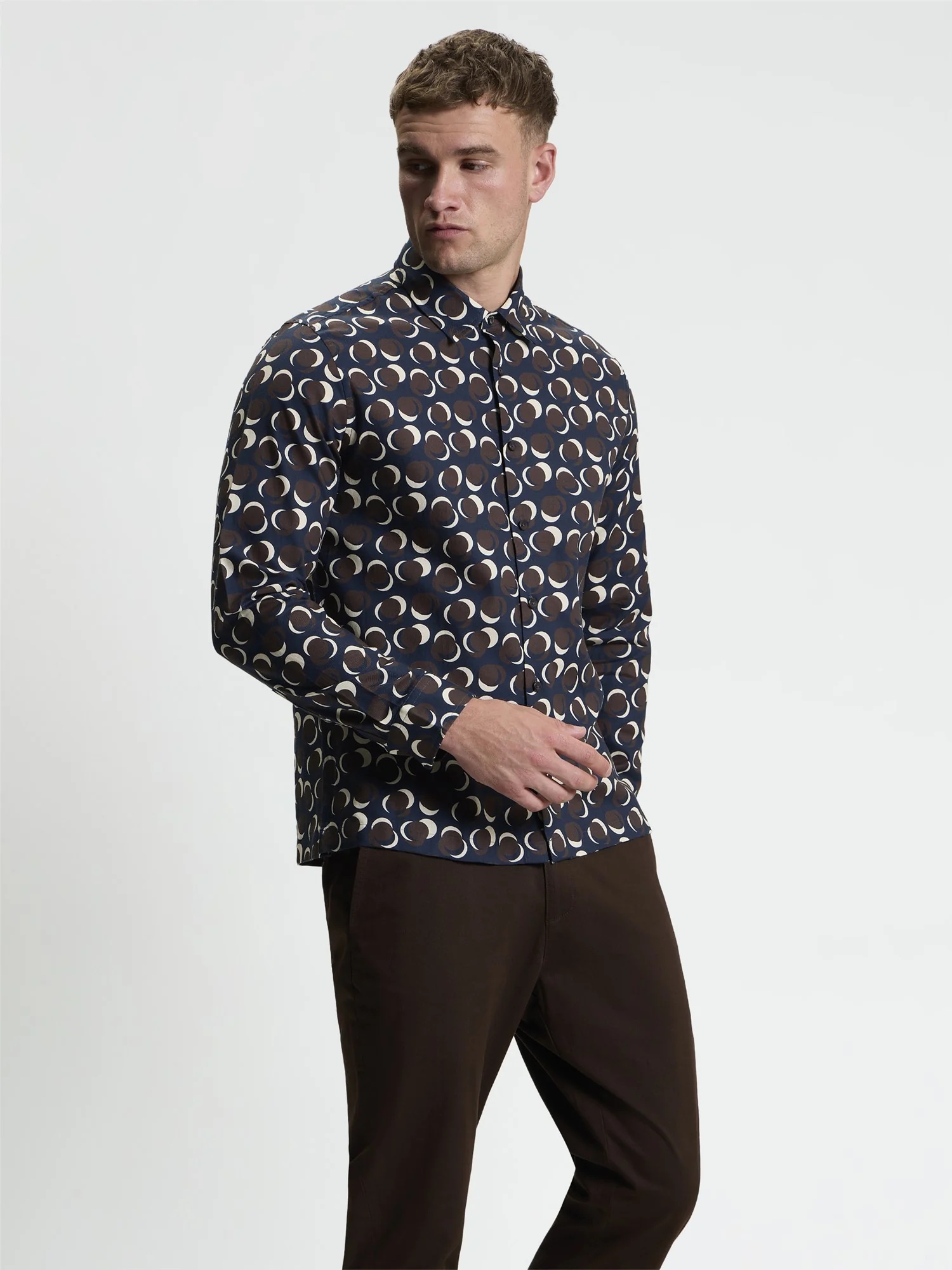 Ben Sherman Long Sleeve Abstract Polka Dot Print Shirt (Dark Navy)