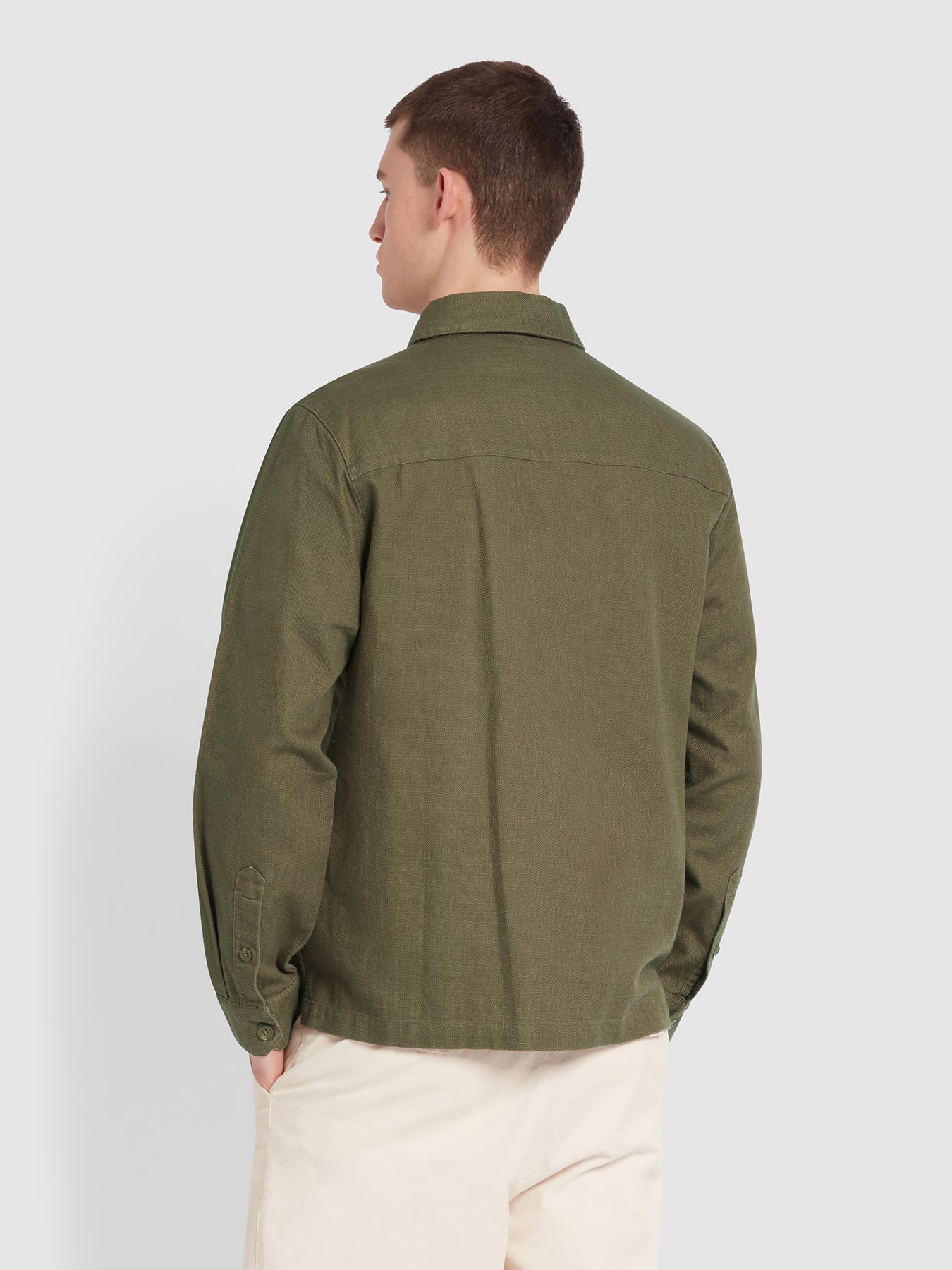 Farah Firmin Relaxed Fit Organic Cotton Long Sleeve Shirt In Olive Green 