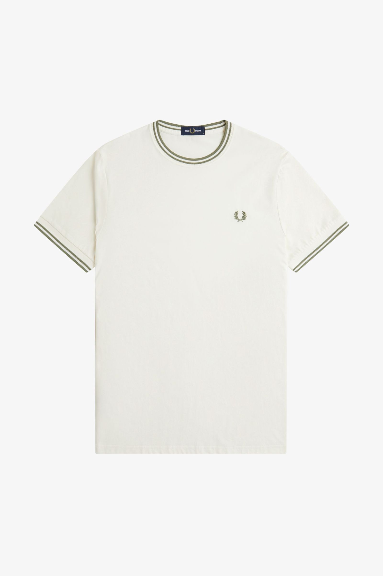 Fred Perry Twin Tipped T-Shirt in Light Ecru/Olive Mint 