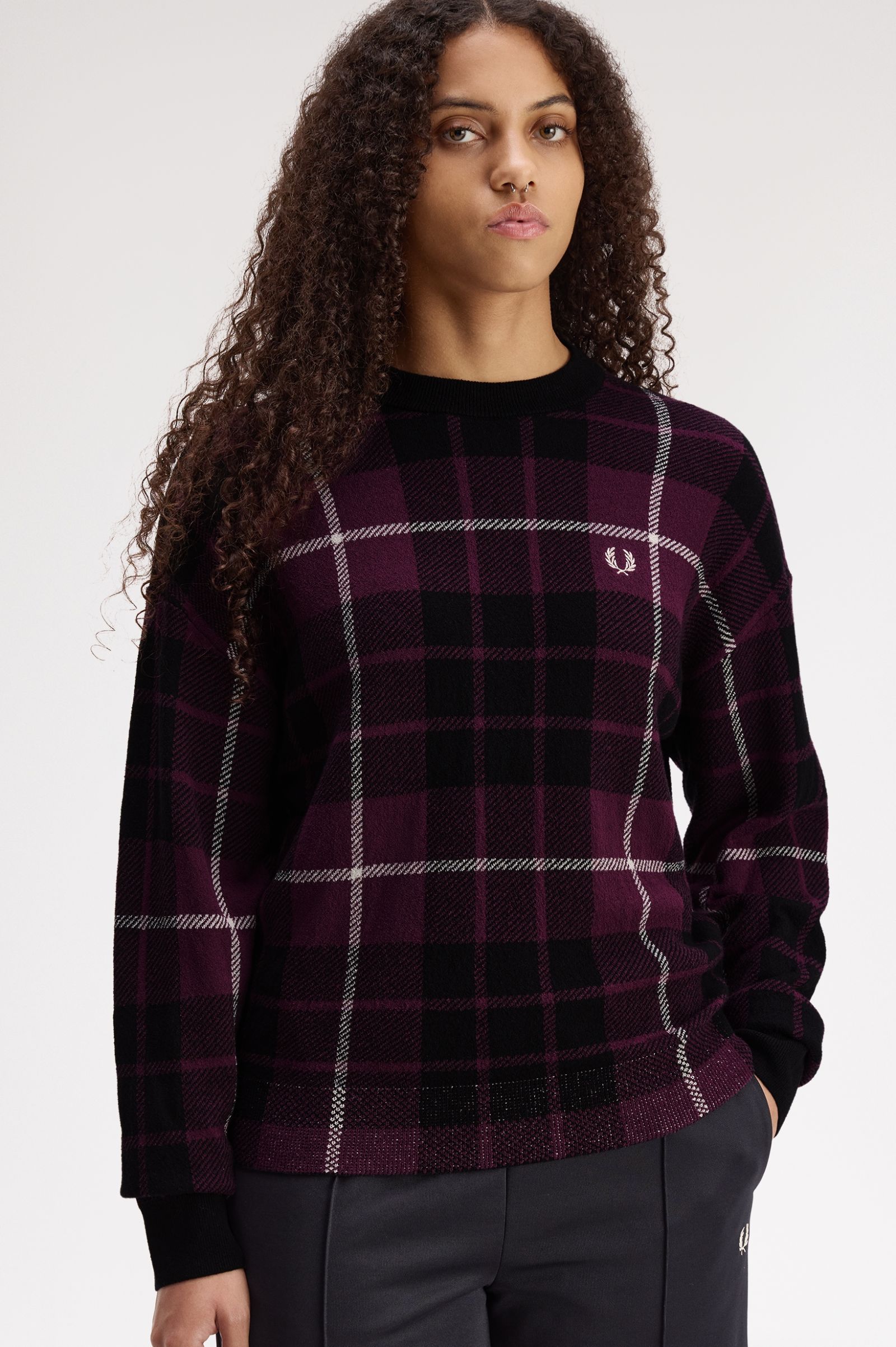 Fred Perry Boucle Tartan Jumper (Plum)
