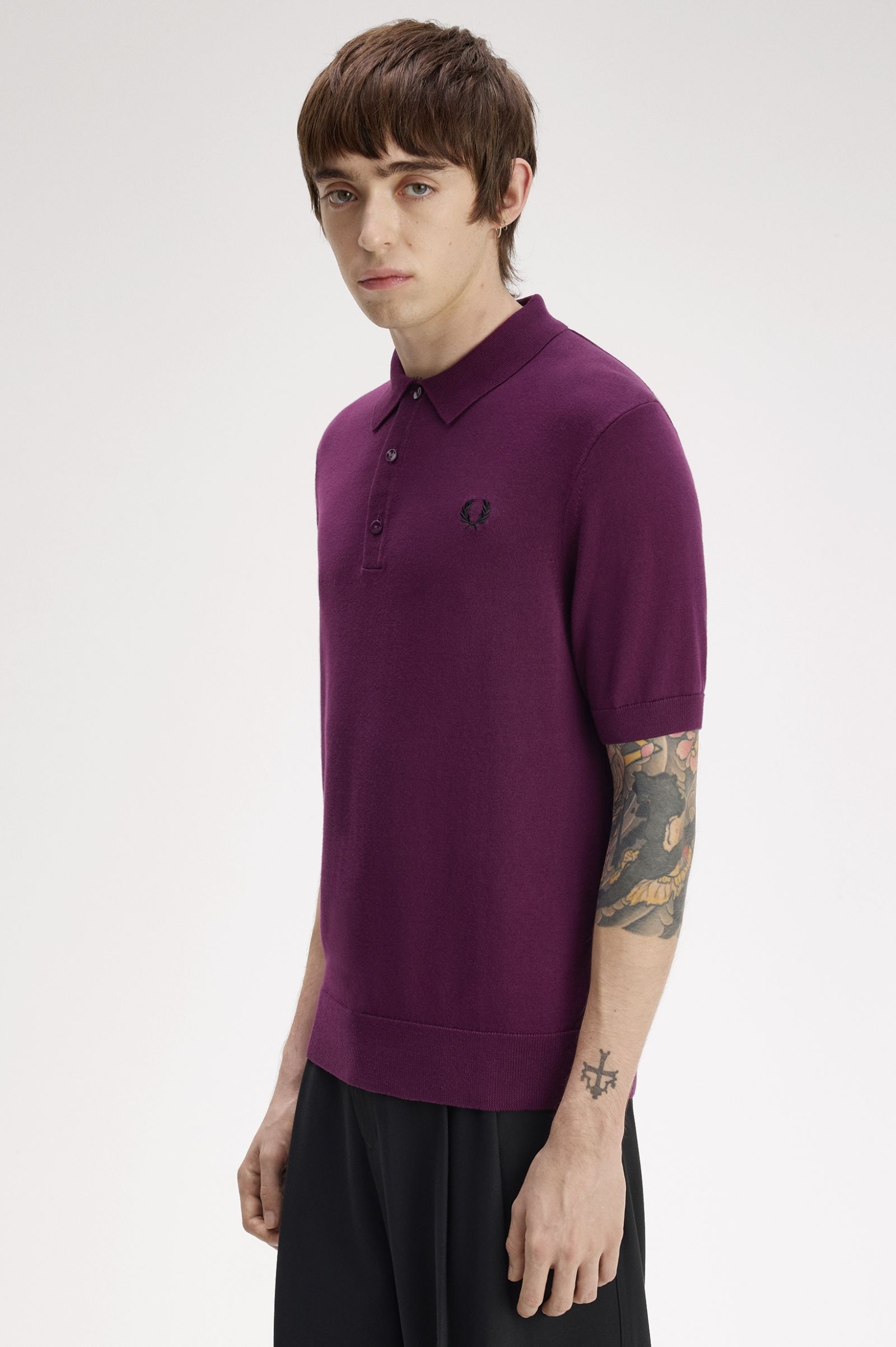 Fred Perry Cotton Knitted Shirt (Plum)