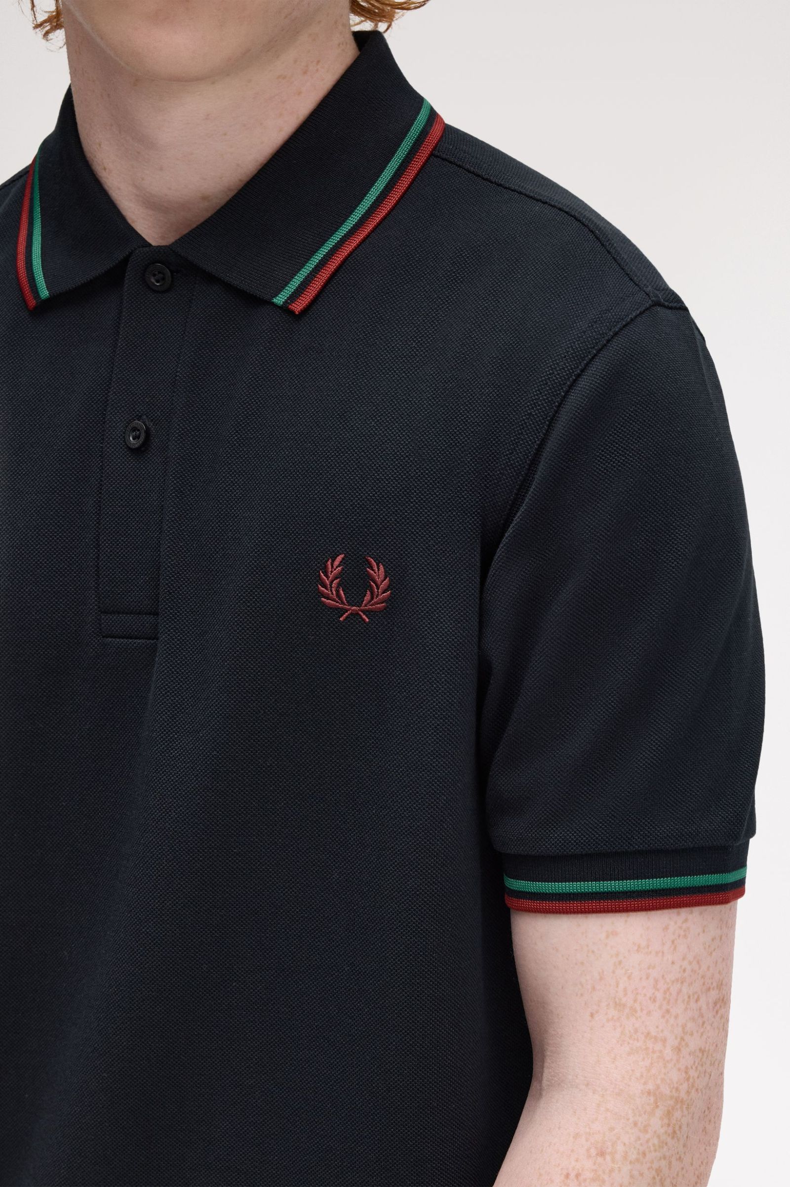 Fred Perry Twin Tipped Polo Shirt (Navy/Sport Green/Burnt Red)