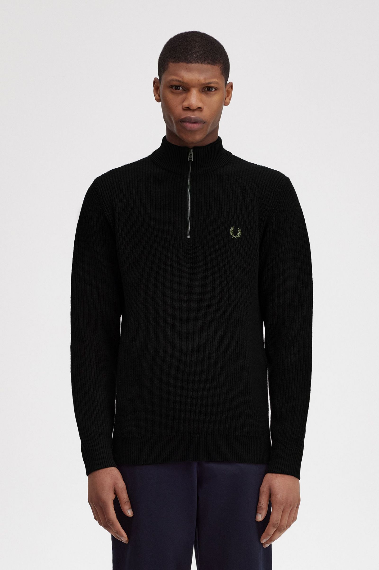 Fred Perry Textured Half Zip Jumper in Black