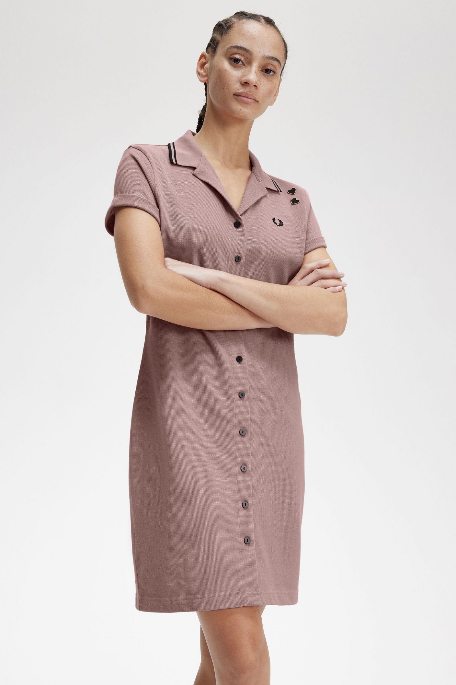 Fred Perry Amy Winehouse Button- Thru Dress in Dusty Rose Pink