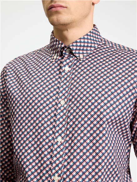 Ben Sherman Long Sleeve Split Geo Print Shirt (Rose)