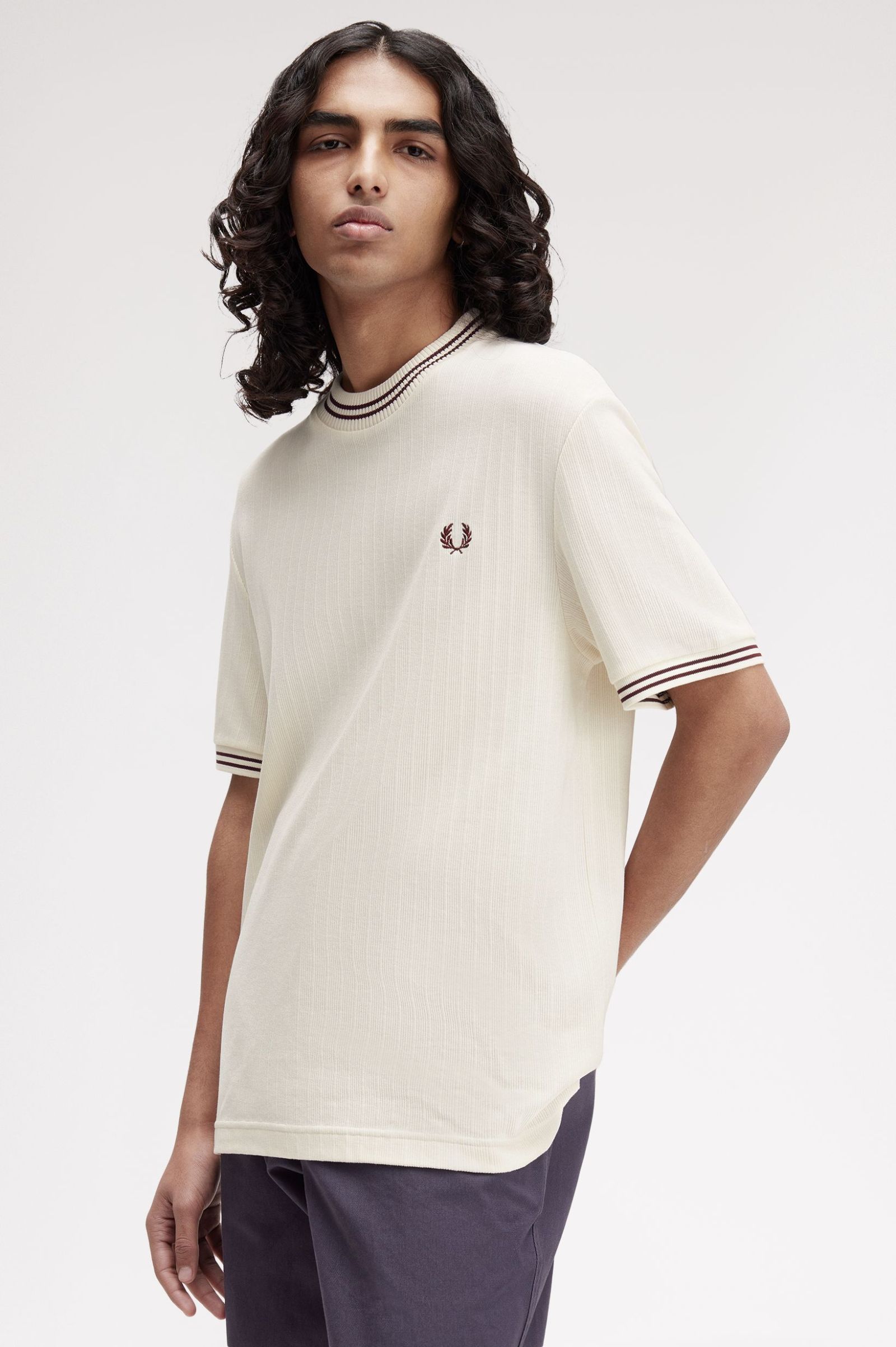 Fred Perry Ribbed Jersey T-Shirt in Ecru