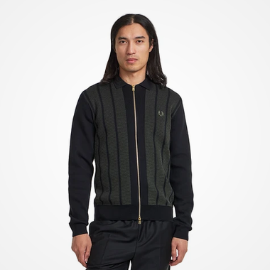 Fred Perry Textured Panel Zip Cardigan (Black)