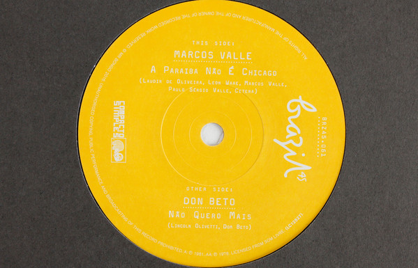 Marcos Valle / Don Beto – A Paraiba Não É Chicago / Não Quero Mais (7")