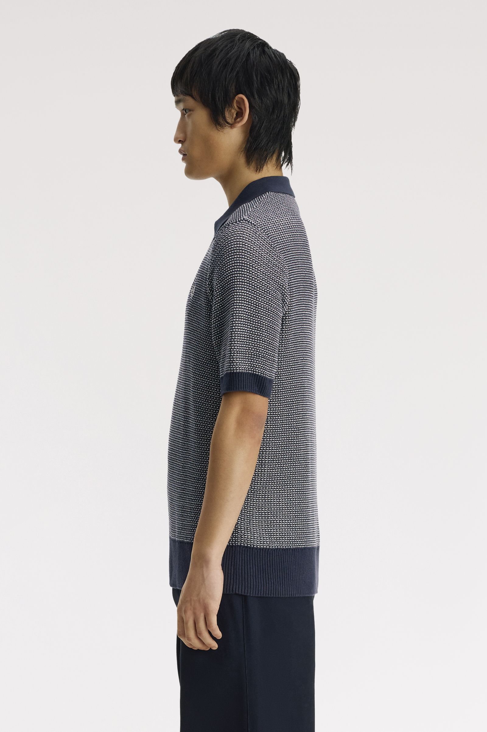 Fred Perry Textured Knitted Zip-Through Shirt (Navy) 