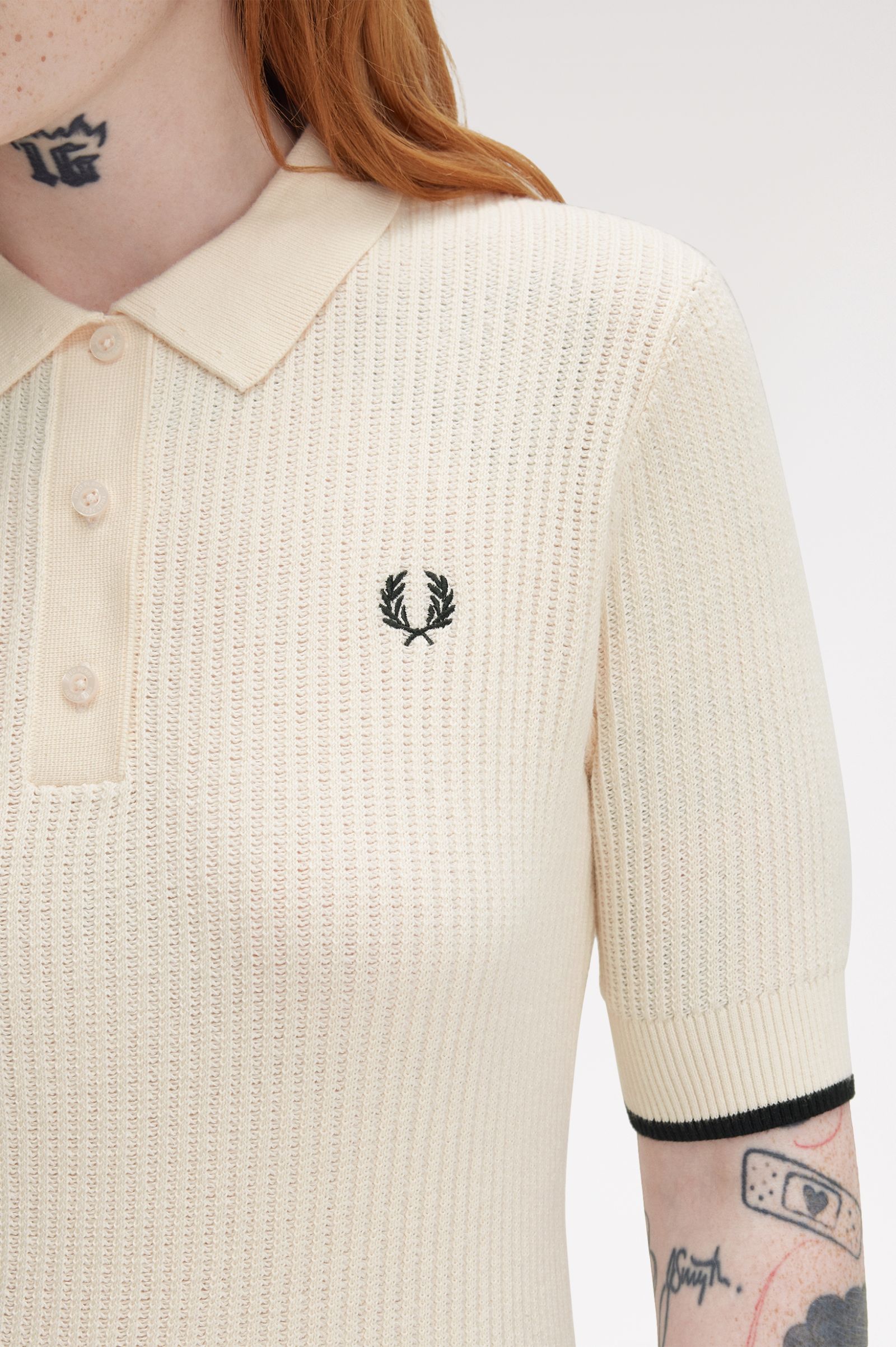 Fred Perry Mesh Knit Polo Shirt in Silky Peach