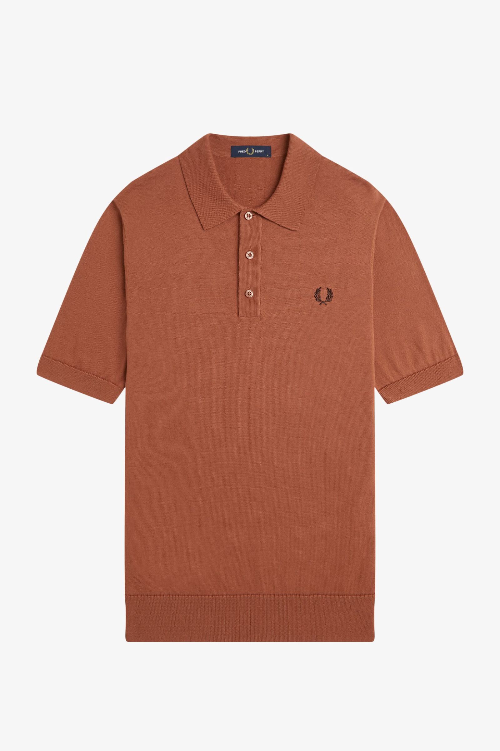 Fred Perry Cotton Knitted Shirt in Cinnamon