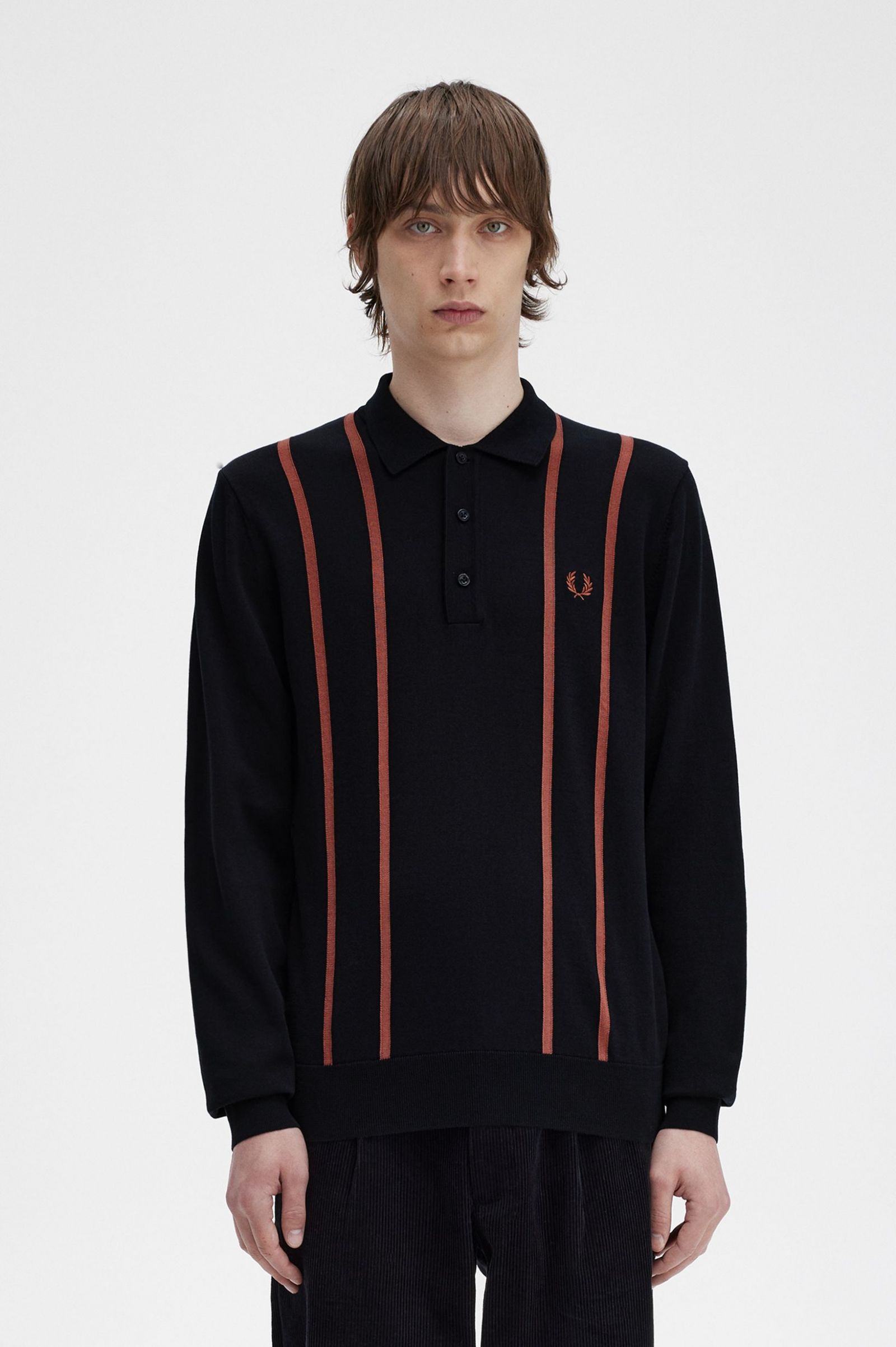 Vertical Stripe knitted Shirt in Black