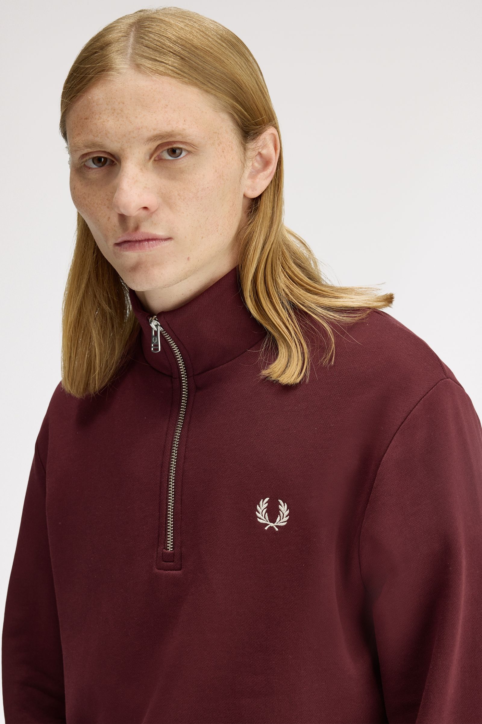 Fred Perry Half Zip Sweatshirt (Oxblood/Ecru)