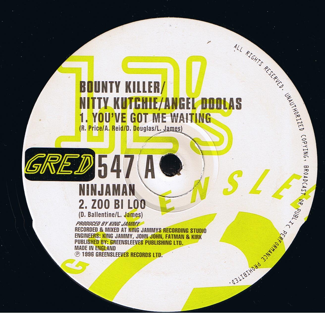 Bounty Killer, Nitty Kutchie , Angel Doolas - You've Got Me Waiting / Ninjaman - Zoo Bi Loo / Kaushan Band - Bad Treatment Riddim (12")