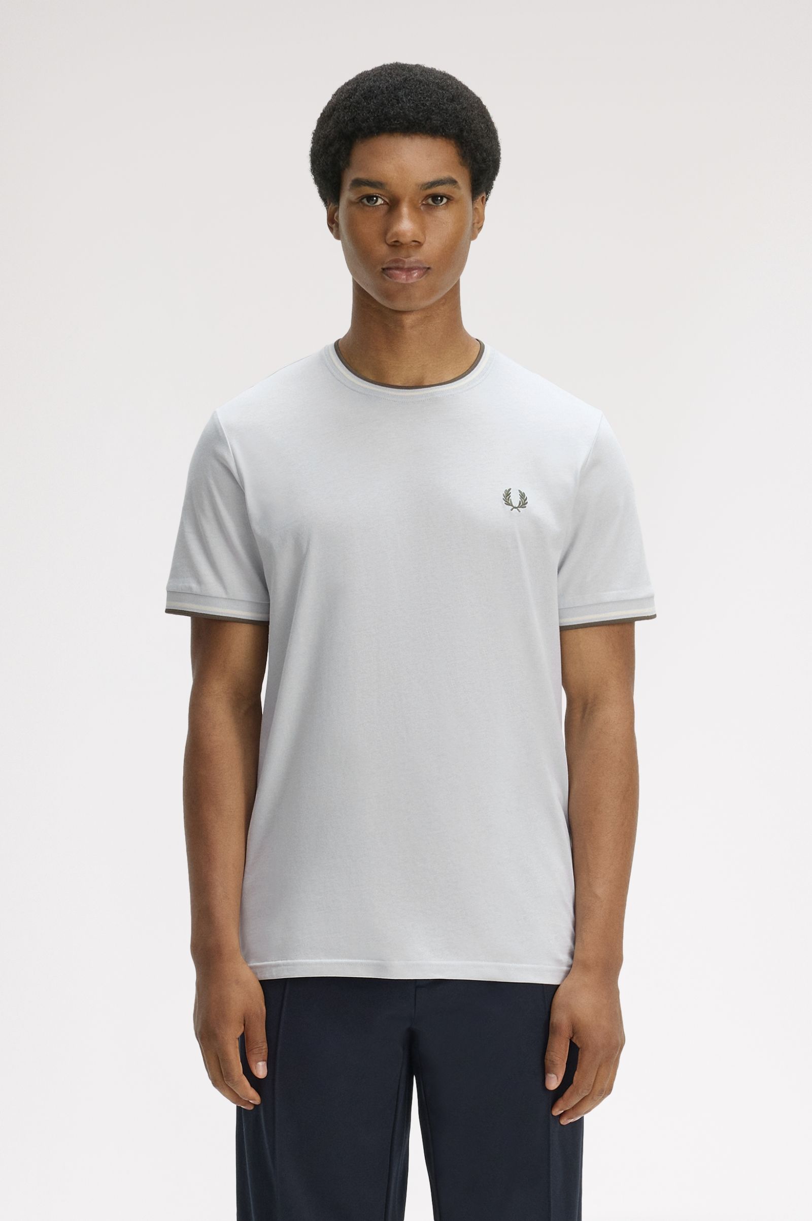 Fred Perry Twin Tipped T-Shirt (Dusky Blue/Ecru/Laurel Wreath Green)