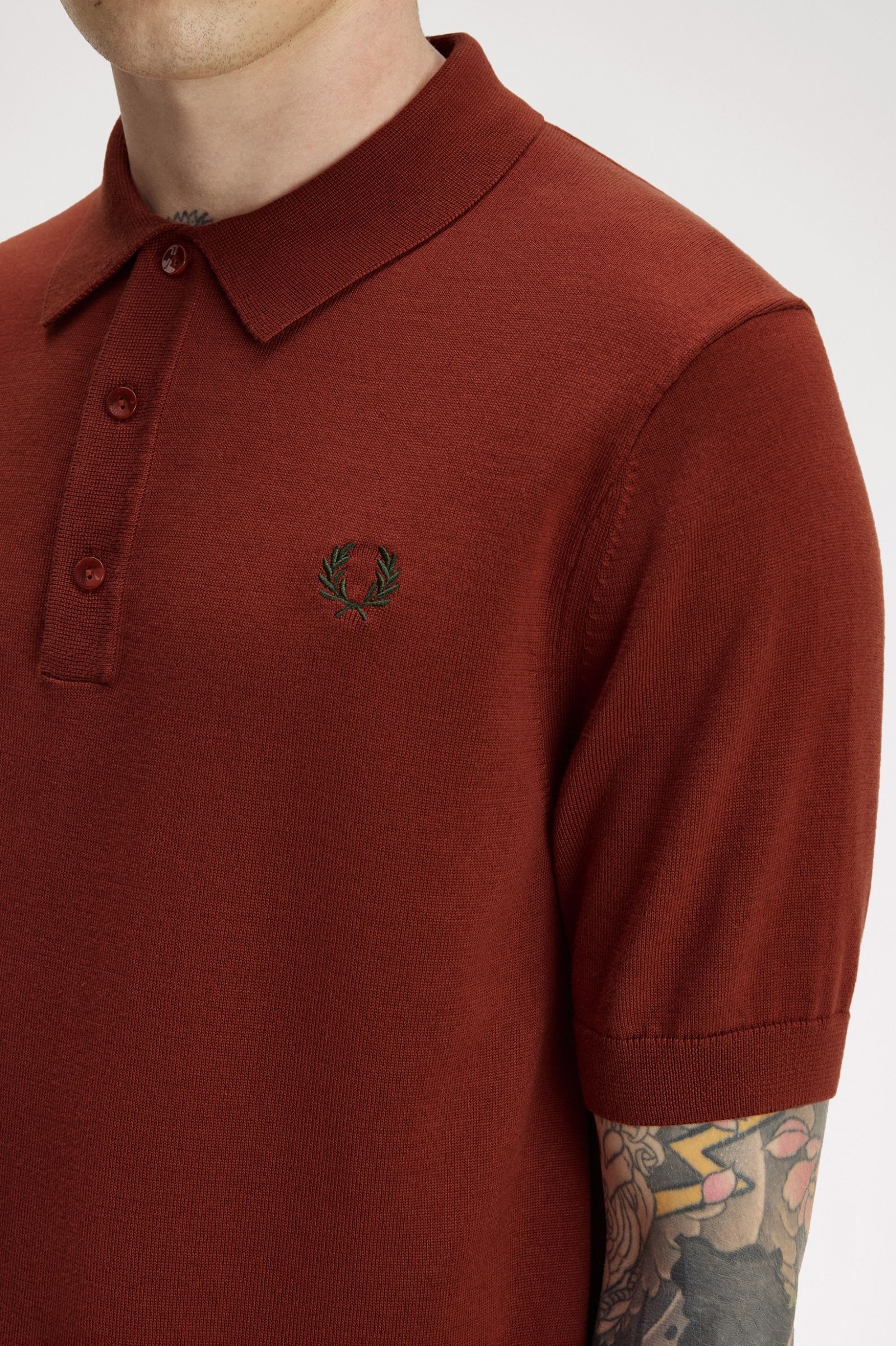Fred Perry Cotton Knitted Shirt (Brandy) 
