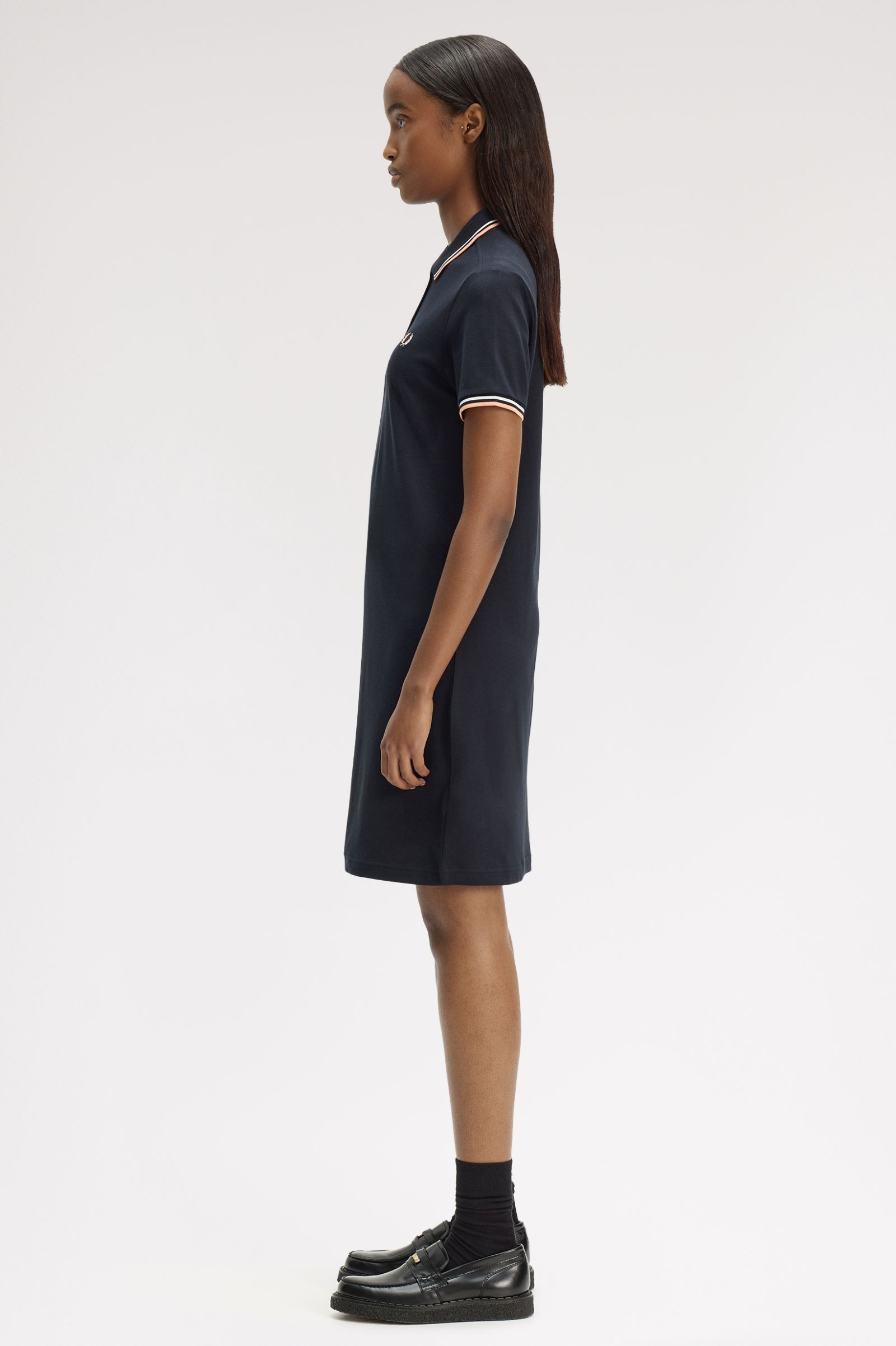Fred Perry Twin Tipped Shirt Dress (Navy/Snow White/Peach)