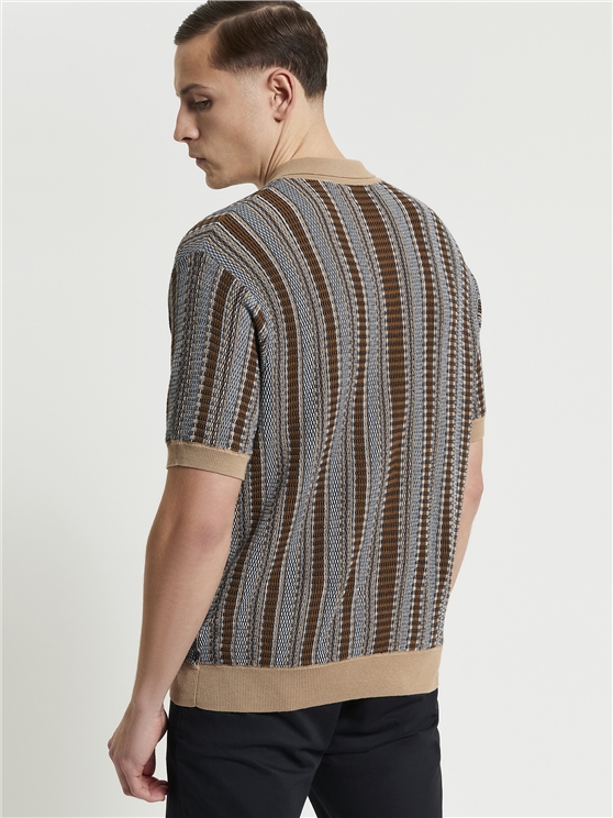 Ben Sherman Textured Stripe Knitted Shirt in Dark Navy