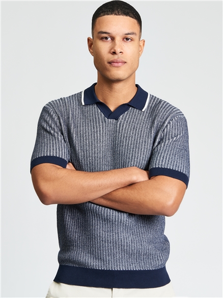 Ben Sherman Short Sleeve Bi Coloured Textured Polo (Dark Navy)
