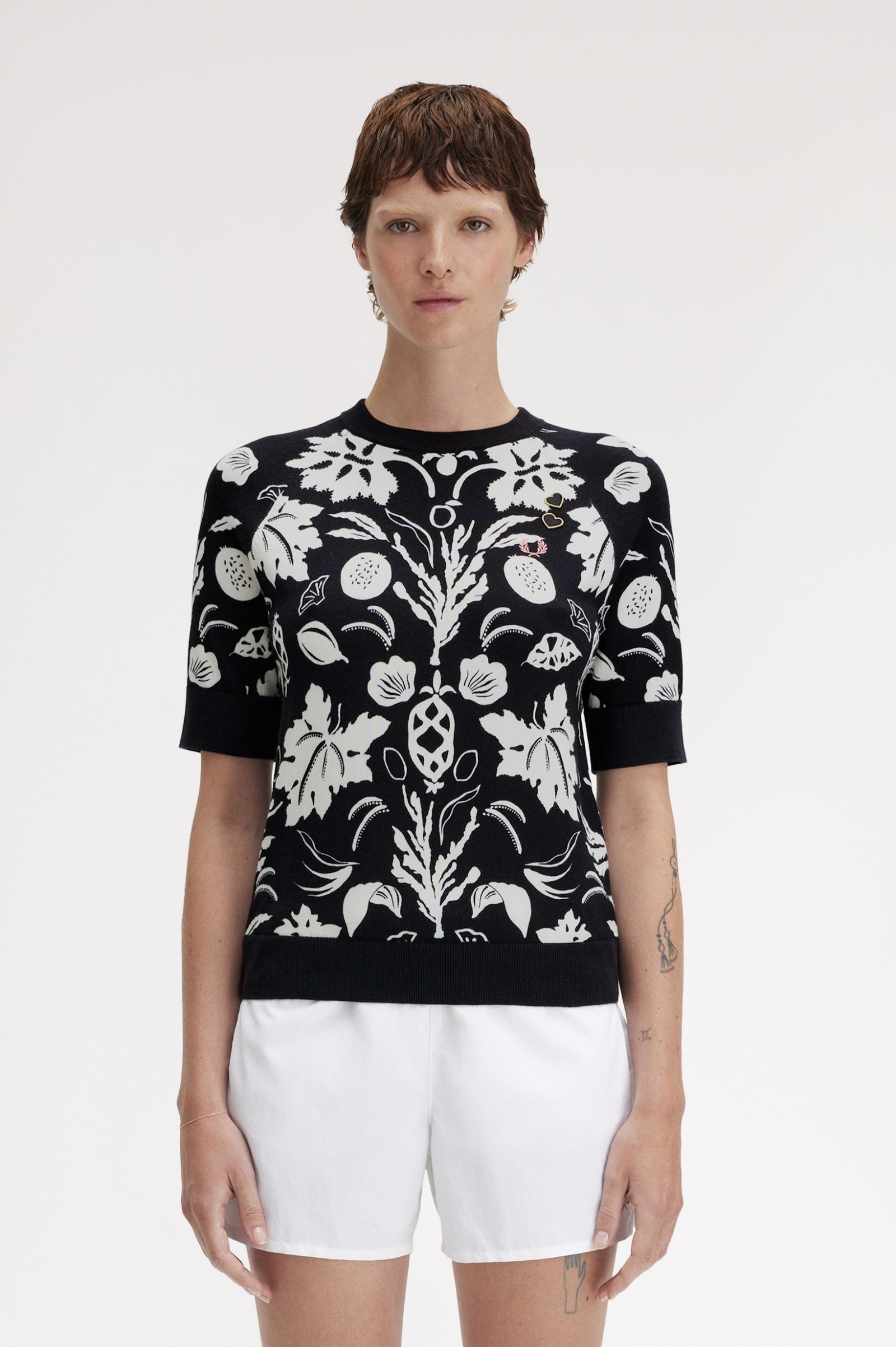 Fred Perry Amy Winehouse Printed Knitted Top in Black 