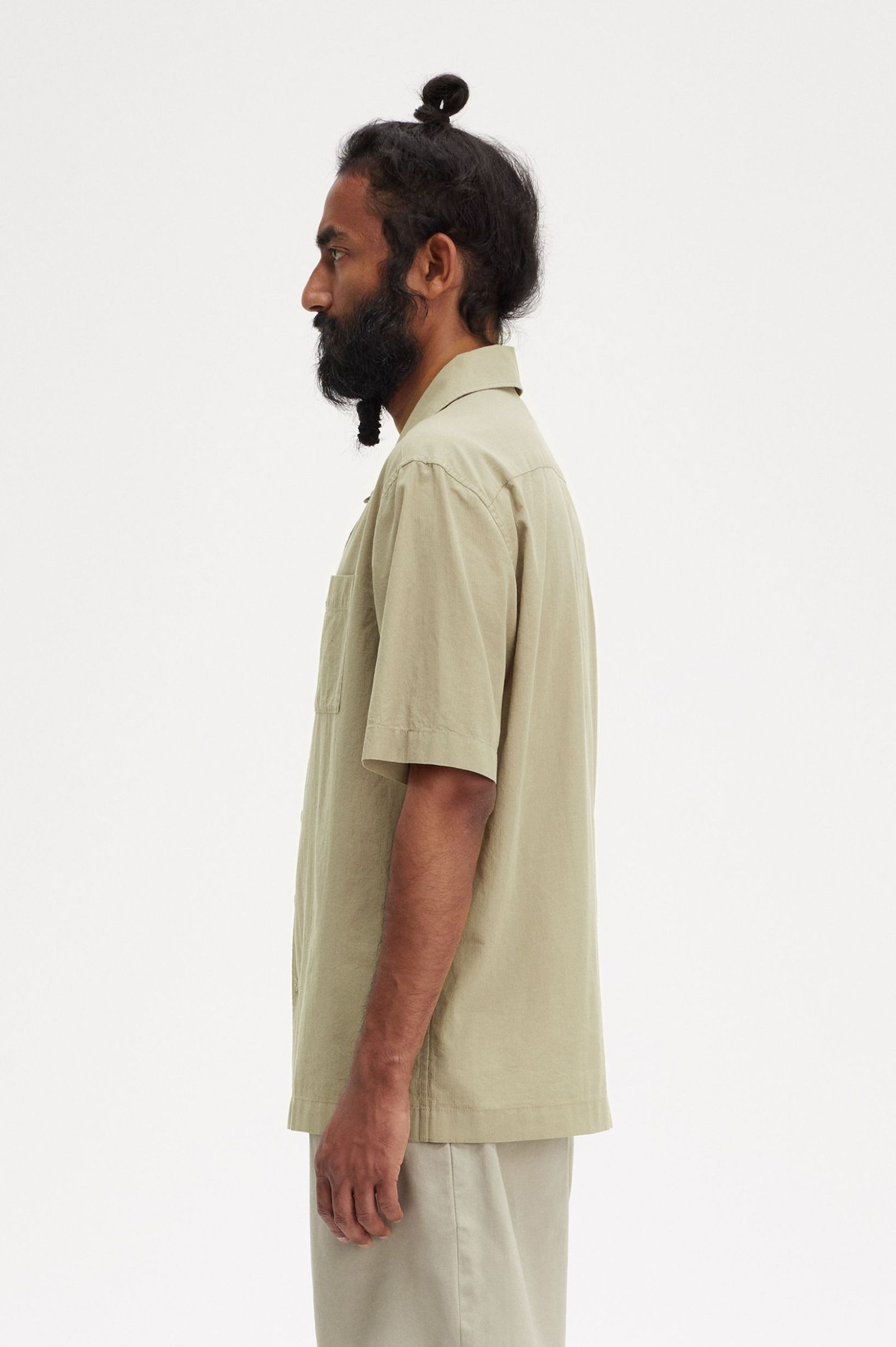 Fred Perry Lightweight Texture Revere Collar Shirt in Warm Grey