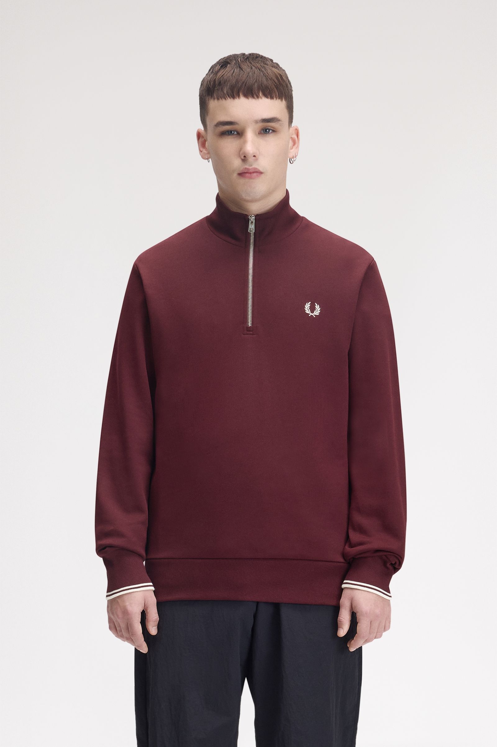 Fred Perry Half Zip Sweatshirt (Oxblood/Ecru)
