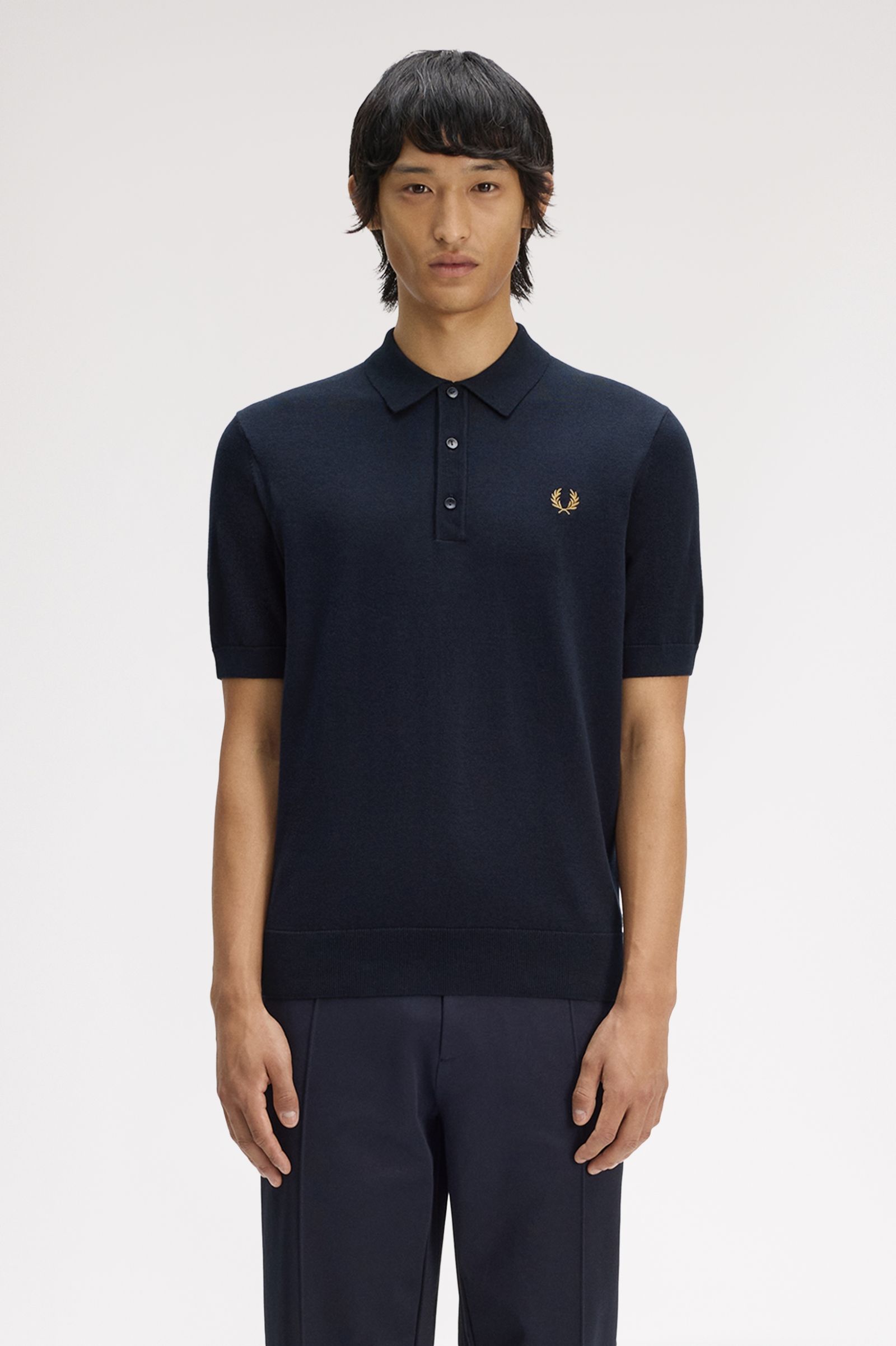 Fred Perry Long Staple Cotton Knitted Shirt (Navy)