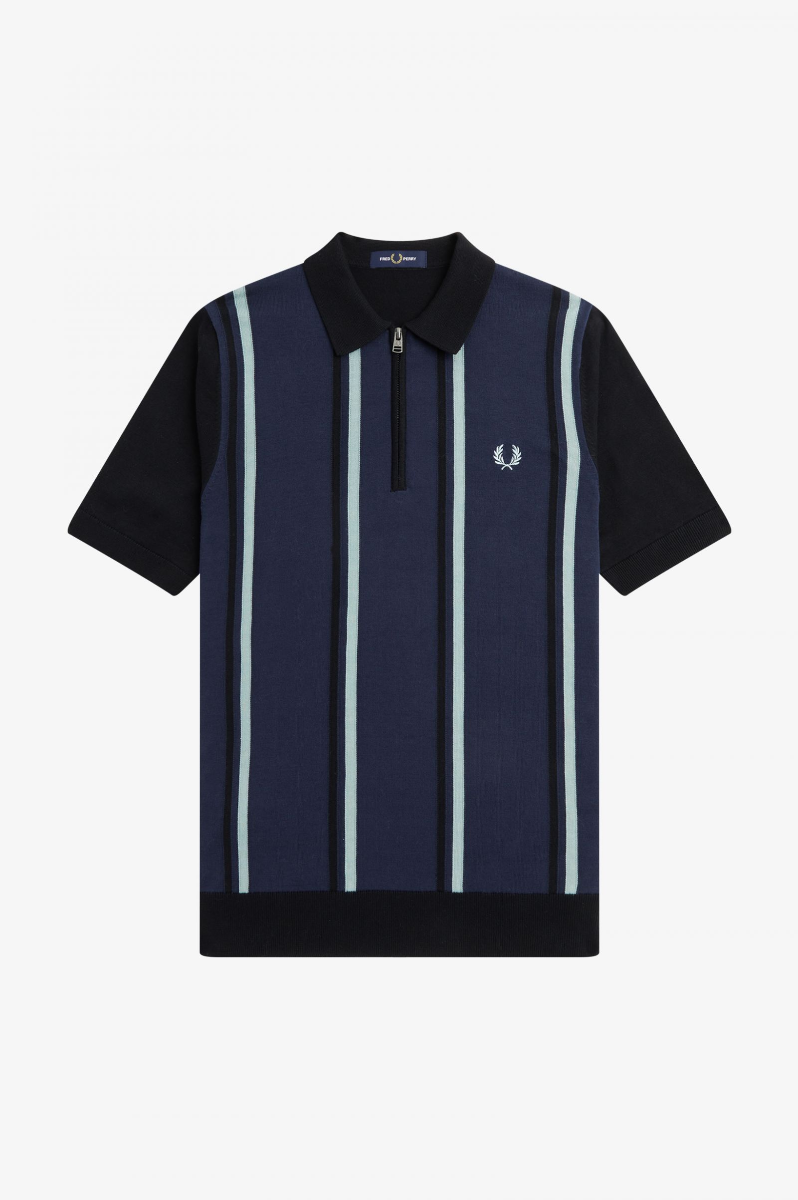 Fred Perry Vertical Stripe Knitted Shirt Deep Carbon