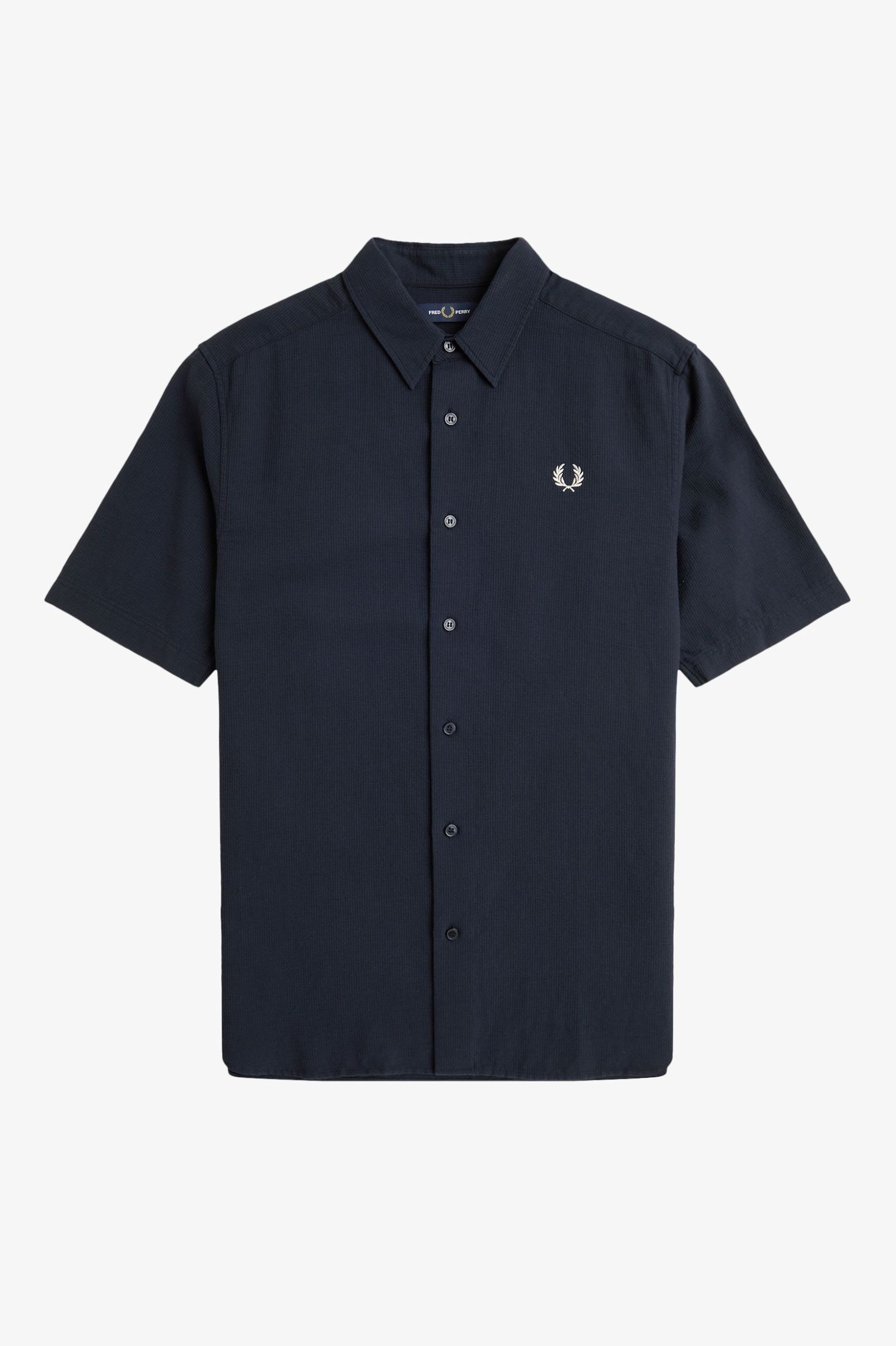 Fred Perry Textured Seersucker Shirt in Navy 
