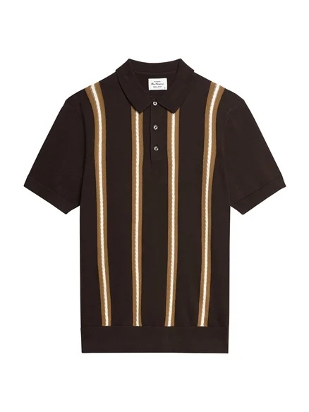 Ben Sherman Short Sleeve Ivy Cable Knitted Polo (Dark Brown)