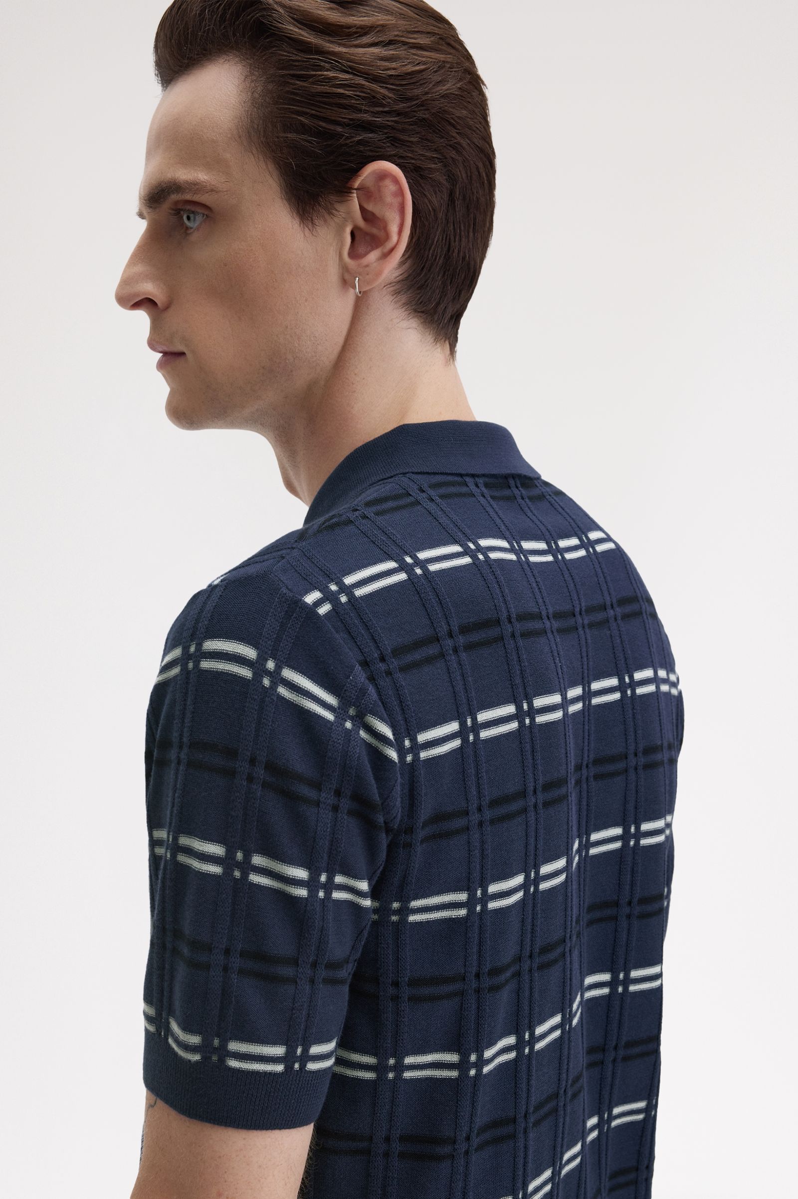 Fred Perry Striped Ribbed Knitted Shirt in Tennisblue 