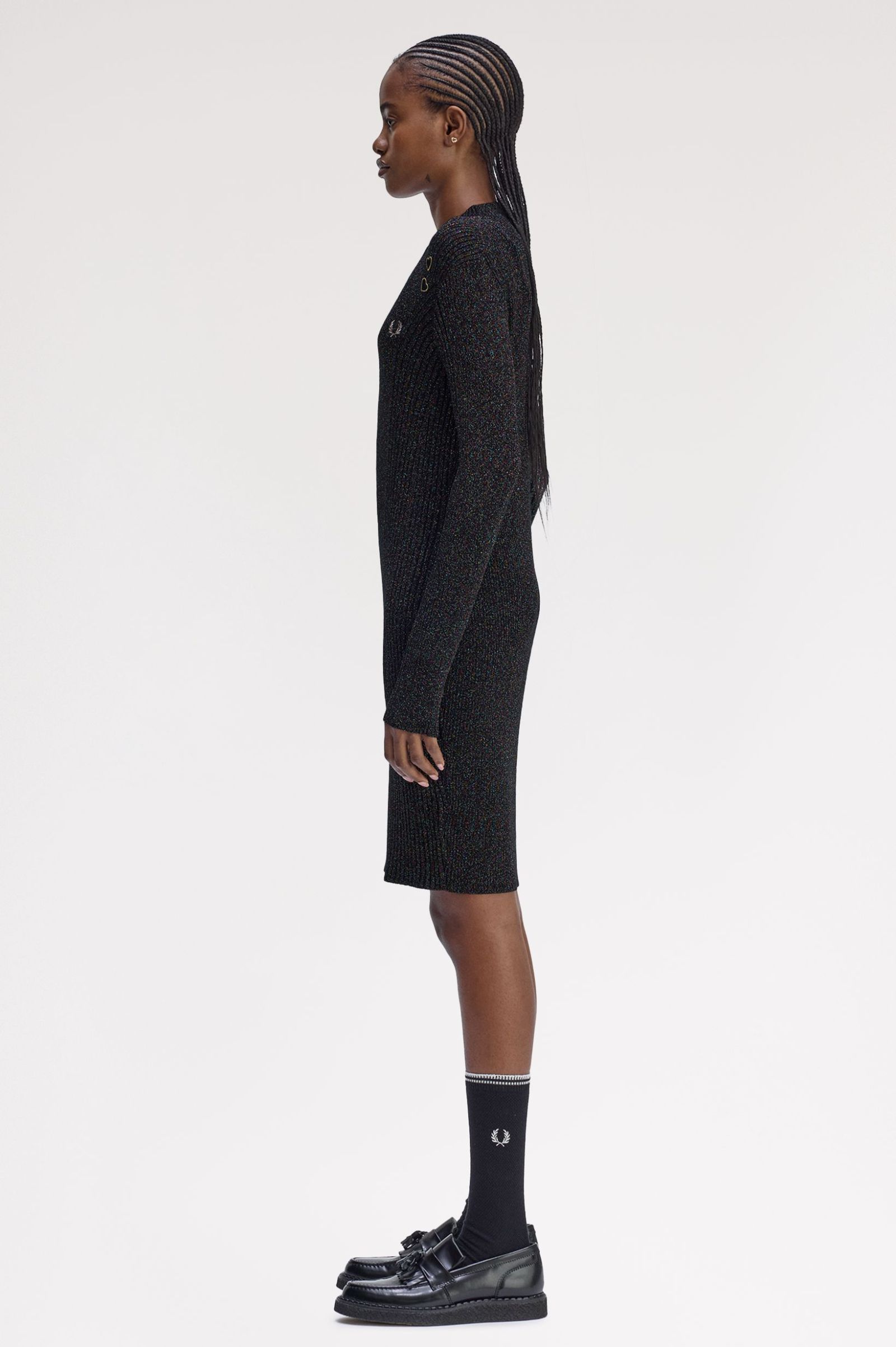 Fred Perry Amy Winehouse Metallic Ribbed Dress (Black) 