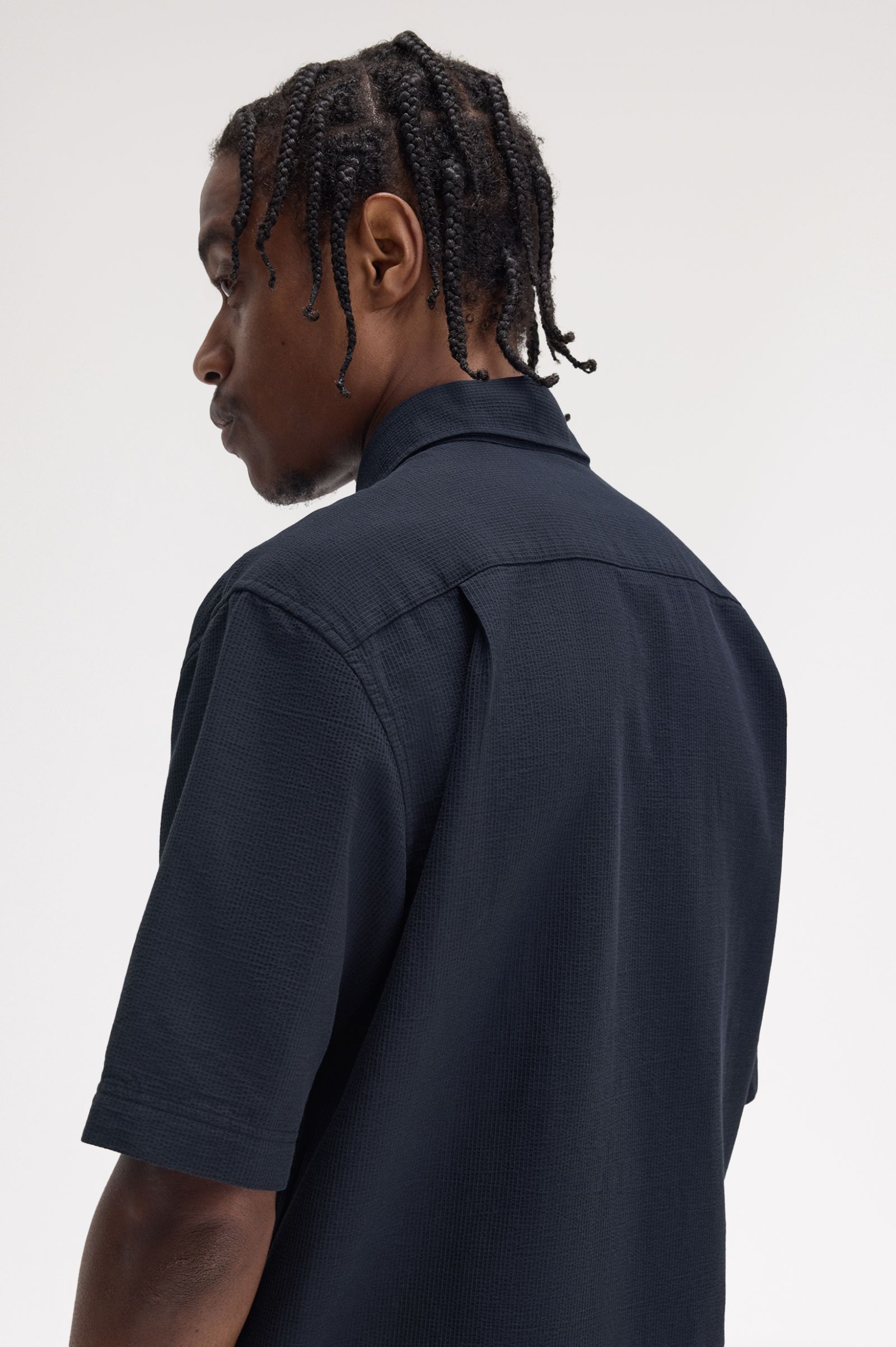 Fred Perry Textured Seersucker Shirt in Navy 