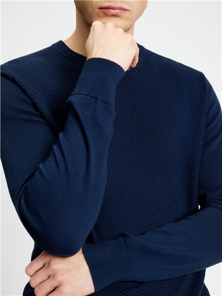 Ben Sherman Textured Front Crew Neck (Dark Navy)