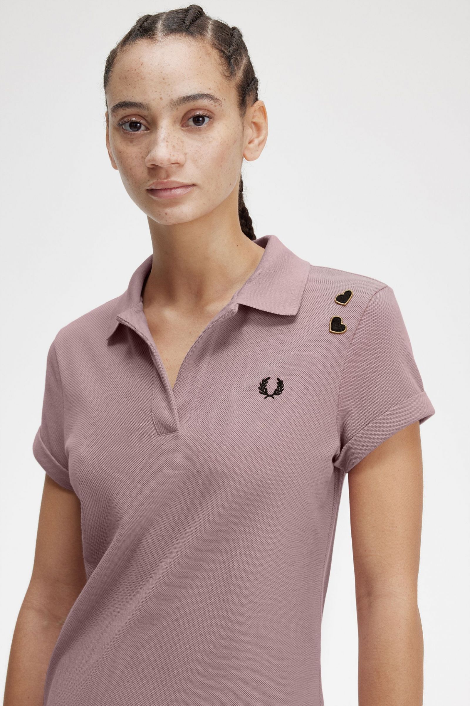 Fred Perry Open Collar Pique Shirt in Dusty Rose Pink
