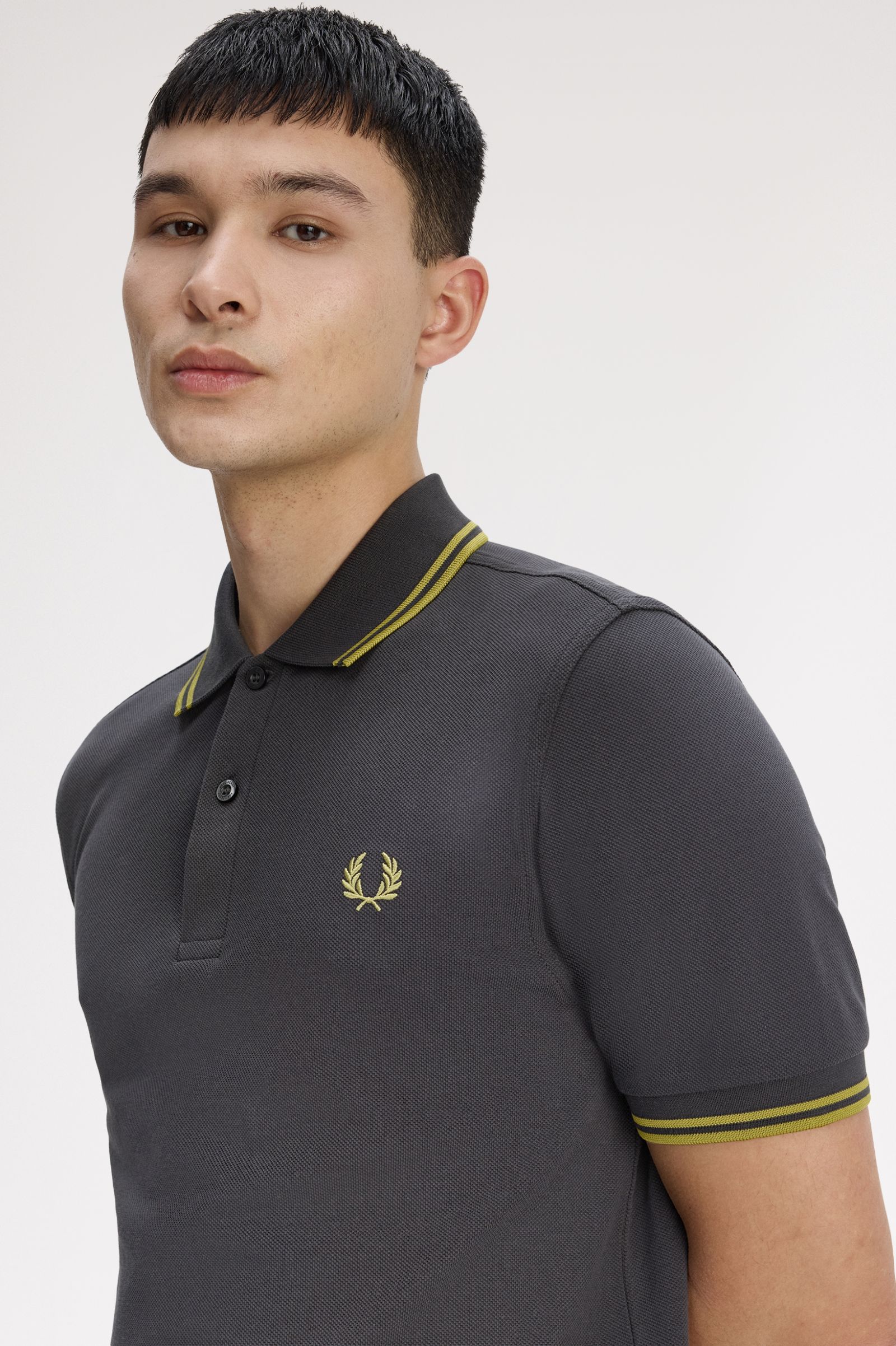 Fred Perry M3600 Twin Tipped Polo Shirt (Anchorgrey/Tennisball Yellow)