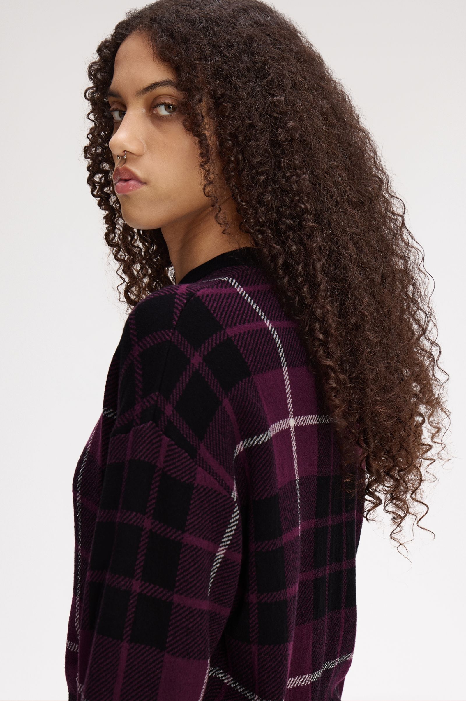Fred Perry Boucle Tartan Jumper (Plum)