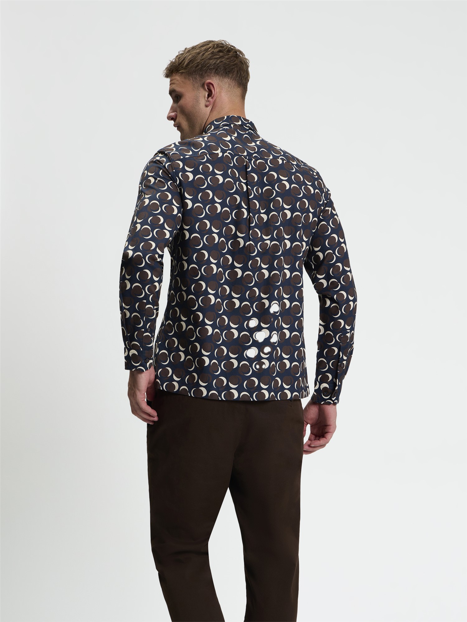 Ben Sherman Long Sleeve Abstract Polka Dot Print Shirt (Dark Navy)