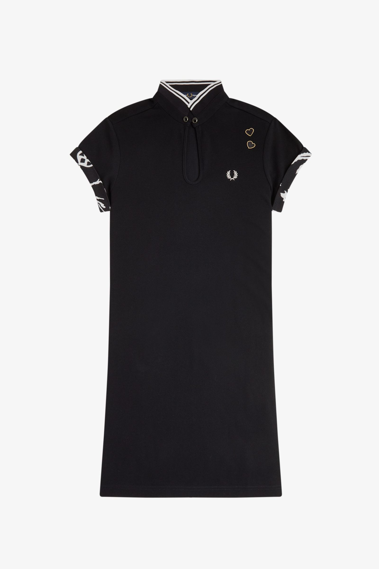 Fred Perry Amy Winehouse Printed Trim Piqué Dress in Black 