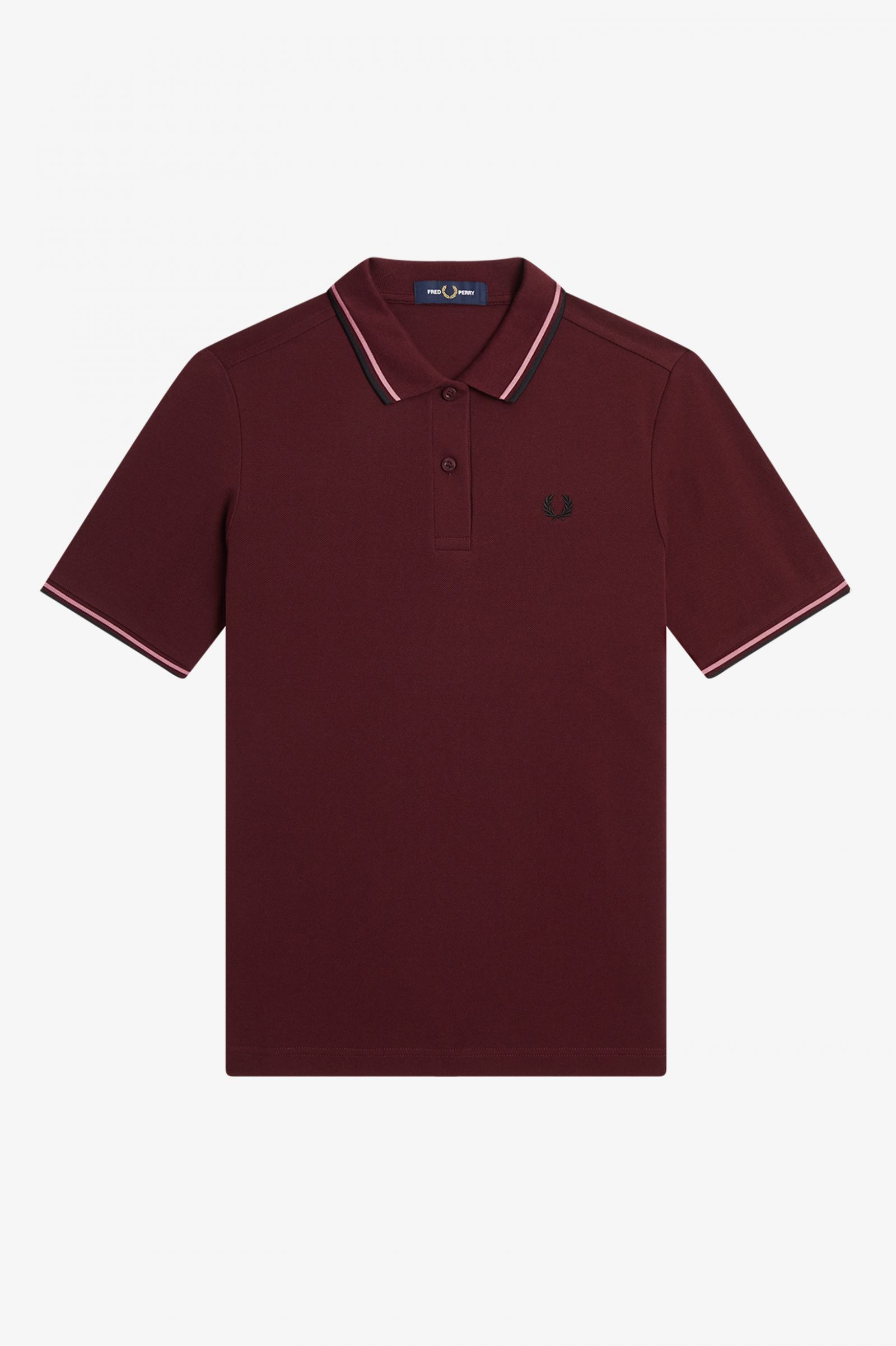 Fred Perry G3600 Twin Tipped Shirt in Oxblood/ Black/ Dusty Rose Pink