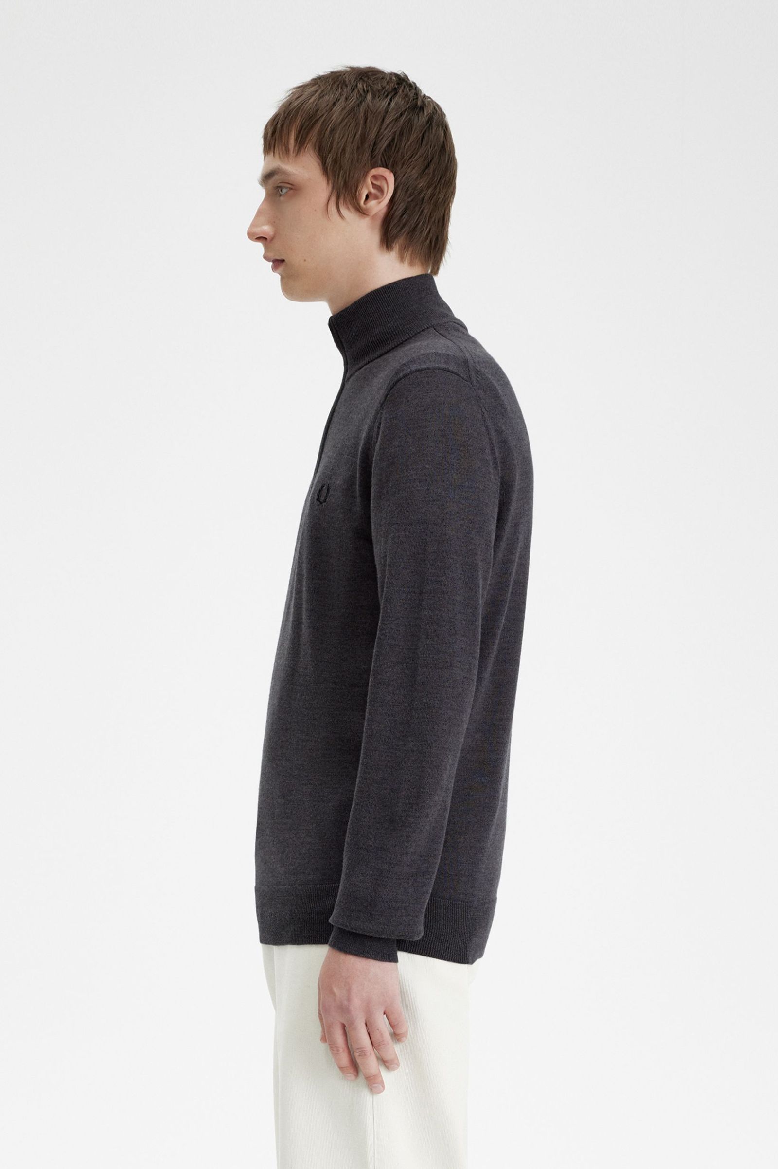Fred Perry Classic Half Zip Jumper in Dark Grey Marl