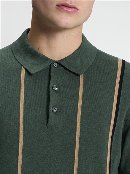 Ben Sherman Short Sleeve Mod Stripe Knitted Polo (Bottle Green)