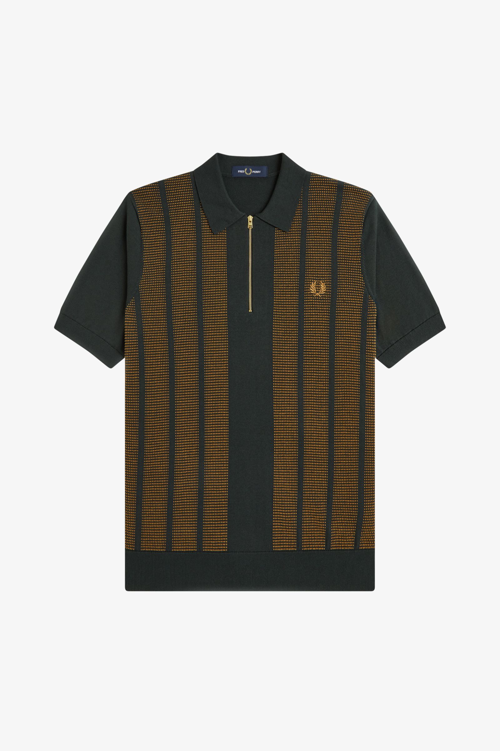 Frerd Perry Textured Panel Knitted Shirt (Night Green)