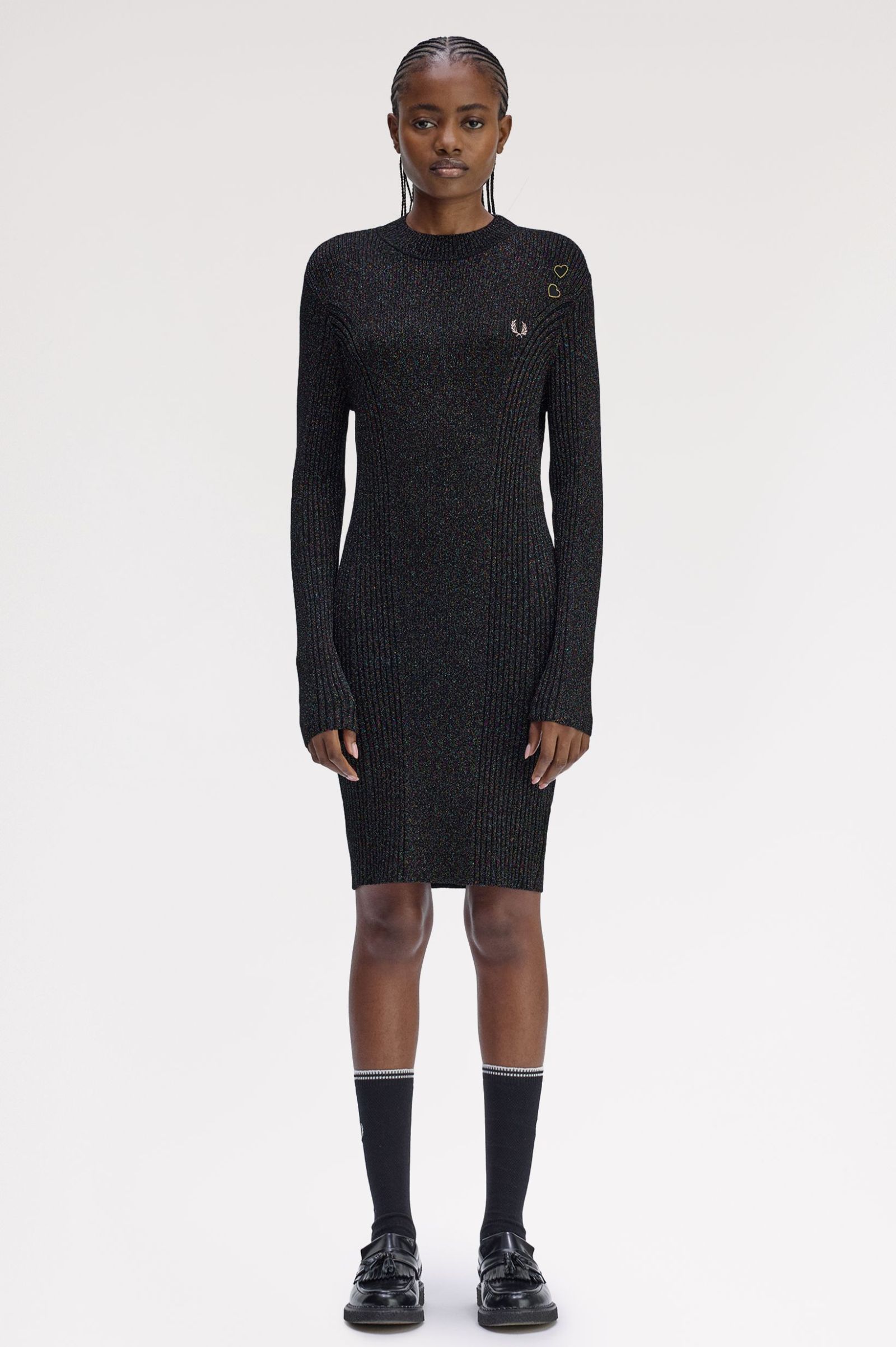 Fred Perry Amy Winehouse Metallic Ribbed Dress (Black) 